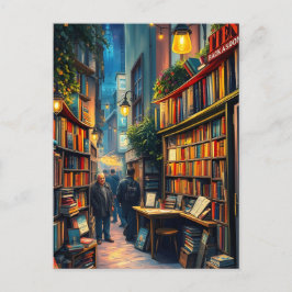 Cartão Postal Pequena Livraria Em Um Canto Louco De Uma Cidade