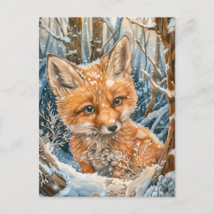 Cartão Postal Pequena Raposa na Floresta Nevada