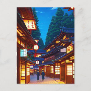 Cartão Postal Pequena rua japonesa à noite