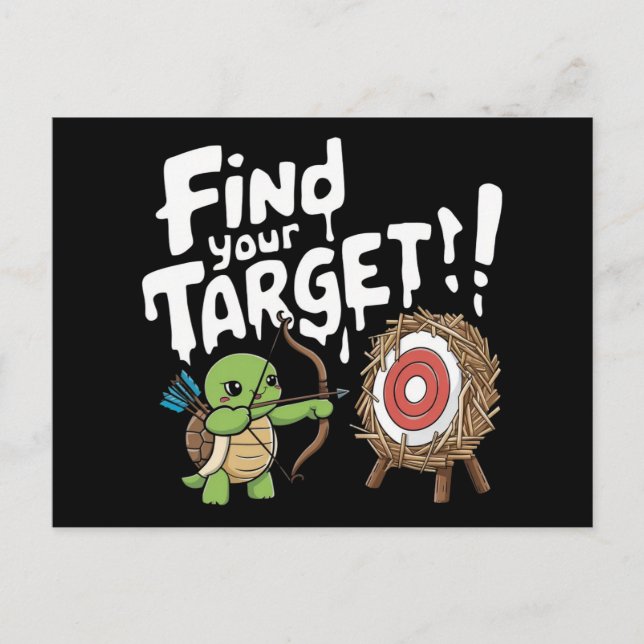 Cartão Postal Pequena tartaruga apontando arco e flecha (Frente)
