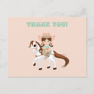 Cartão Postal Pequena Vaqueira em Cavalo Garotas Western Obrigad