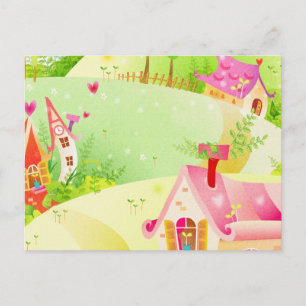 Cartão Postal pequenas casas rosa