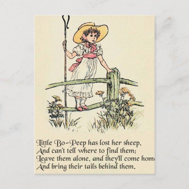 Cartão Postal Pequeno Bo-Peep: Classic Kate Greenaway Nursery (Frente)