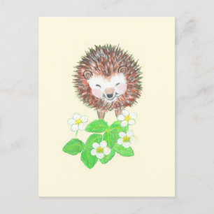 Cartão Postal Pequeno Cachorro e Flores de Morango Selvagem