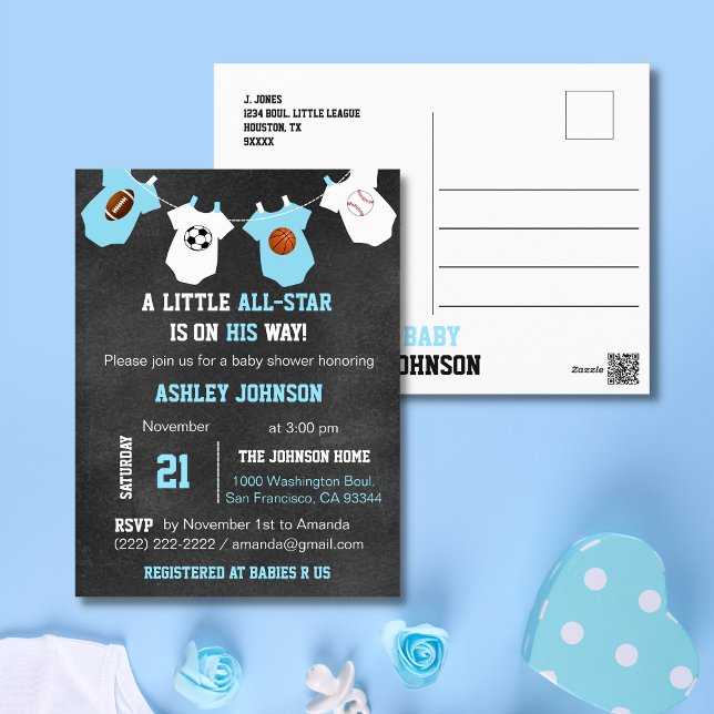 Cartão Postal Pequeno Chá de fraldas All-STAR para Esporte de Ch (Criador carregado)