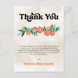 Cartão Postal Pequeno Chá de fraldas Laranja Cutie Obrigado