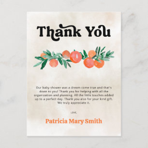 Cartão Postal Pequeno Chá de fraldas Laranja Cutie Obrigado