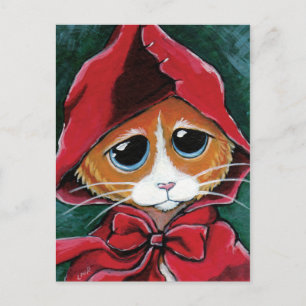 Cartão Postal Pequeno Chapéu Vermelho Tabby Cat Art Postcard