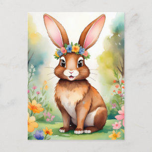Cartão Postal Pequeno coelhinho marrom alegre 1, Páscoa