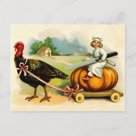 Cartão Postal Pequeno cozinheiro em abóbora grande com grande vi