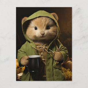Cartão Postal Pequeno Hamster Adorável Com Café