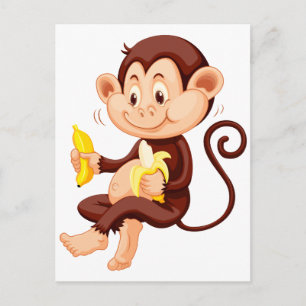 Cartão Postal Pequeno macaco comendo bananas