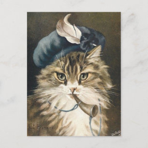 Cartão Postal Pequeno menino azul gato