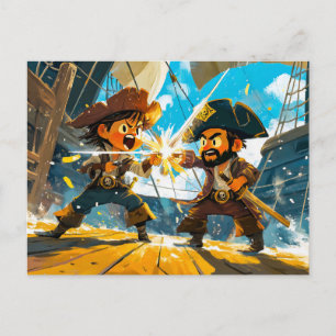 Cartão Postal Pequeno Pirata Batalhando Contra Outro Pirata em u