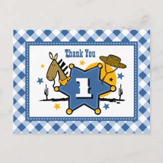 Cartão Postal Pequeno primeiro aniversario De Cowboy Obrigado Ca