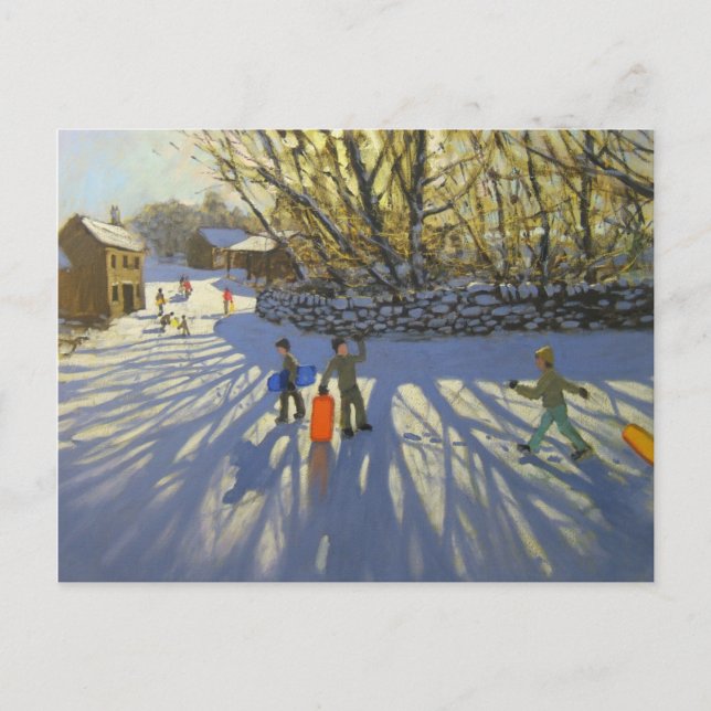 Cartão Postal Pequeno trenó vermelho Monyash Derbyshire (Frente)