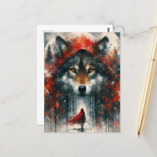 Cartão Postal Pequeno Vermelho e Lobo