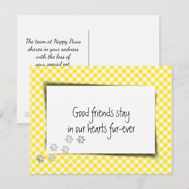 Cartão Postal Perda de Animal de Estimação em Xadrez Amarelo do  (Frente/Verso)