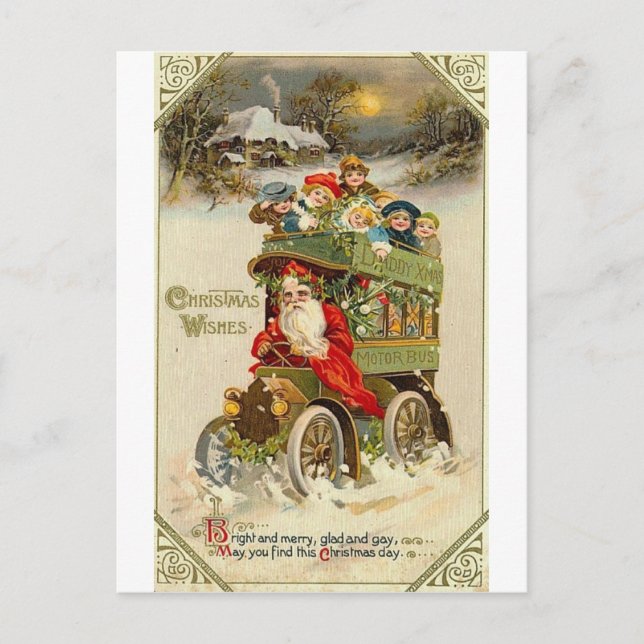 Cartão Postal Père Noël bus et enfants (Frente)