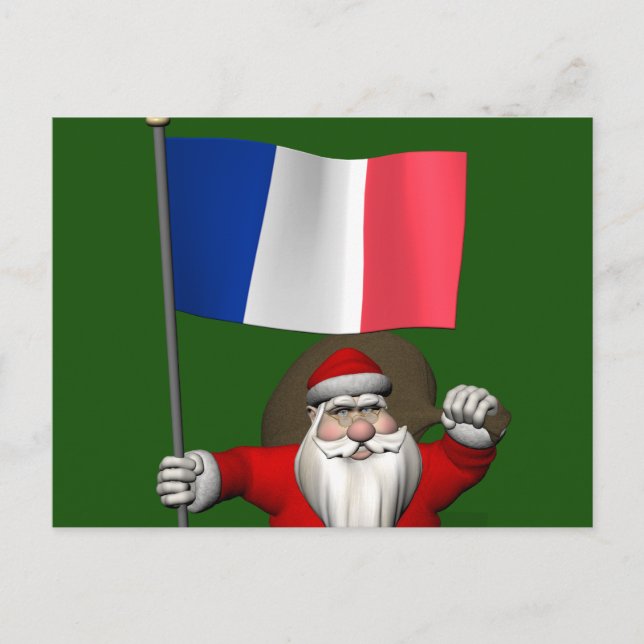 Cartão Postal Père Noël Com Bandeira Da França (Frente)