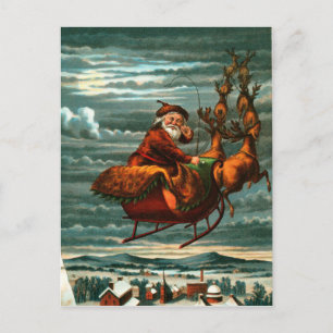 Cartão Postal Père Noël vintage et rennes