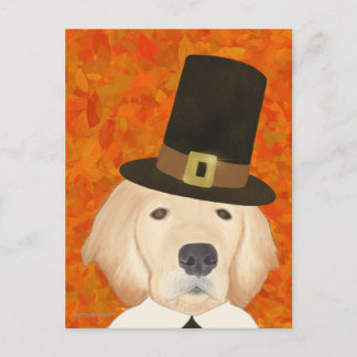 Cartão Postal Peregrino Golden Retriever Dia de Ação de Graças