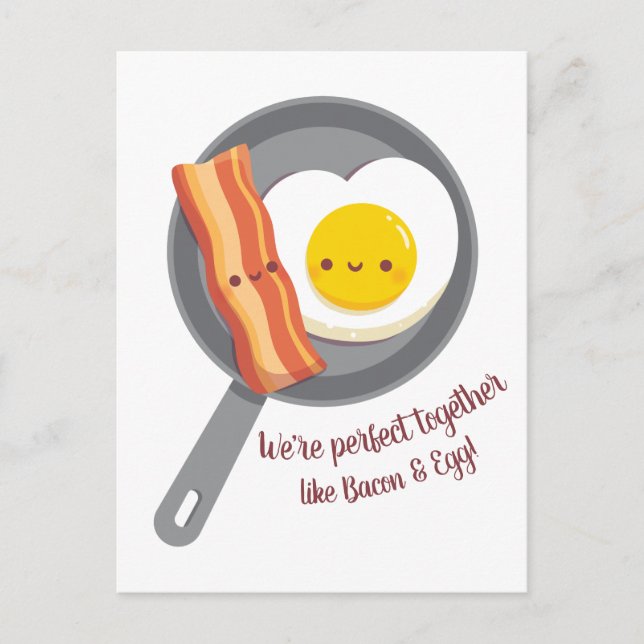 Cartão Postal Perfeitos Juntos Como Bacon e Ovo de Amor (Frente)