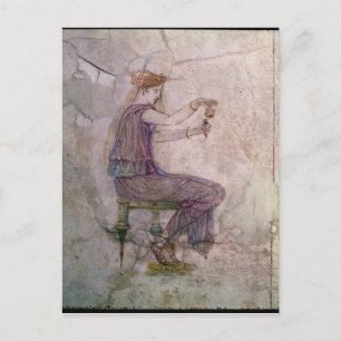 Cartão Postal Perfume de derramamento da mulher em um Phial