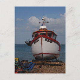 Cartão Postal Perigo De Manhã Do Barco De Pesca Em Praia