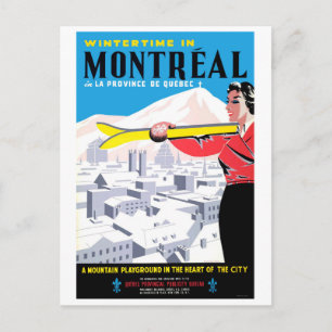 Cartão Postal Período de inverno em Montreal, mulher com equipa