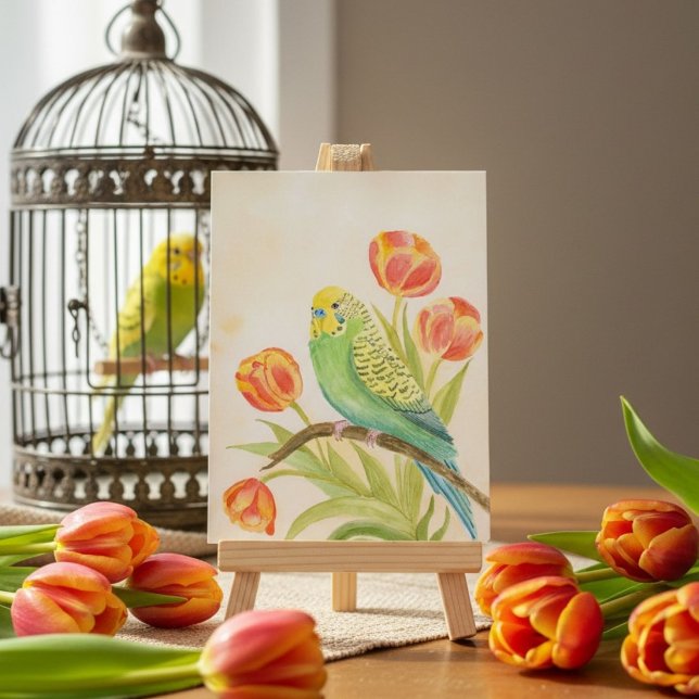 Cartão Postal Periquito com Tulipas (Criador carregado)