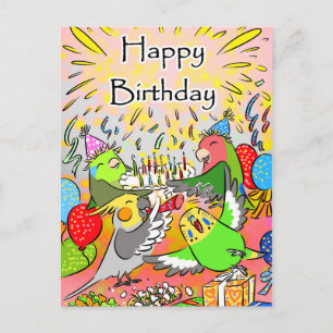 Cartão Postal Periquito inseparável cockatiel parrotlet feliz an