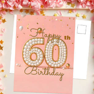 Cartão Postal Pérolas Brilhantes e Acentos Dourados Aniversário 