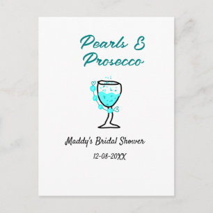 Cartão Postal Pérolas e prosecco chá de noiva azul preto nome