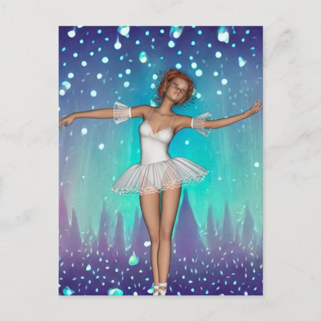 Cartão Postal Pérolas Pintadas de Ballerina e Árvores Fundo Teal (Frente)