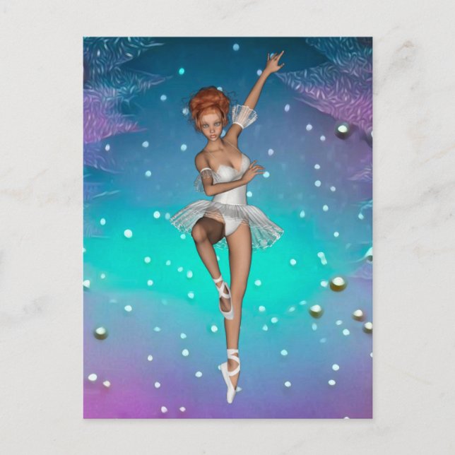 Cartão Postal Pérolas Pintadas de Ballerina Teal e Púrpura Fundo (Frente)