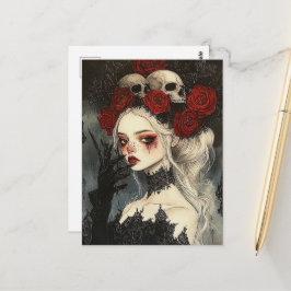 Cartão Postal Persephone Goth Rosas Vermelhas Caveiras
