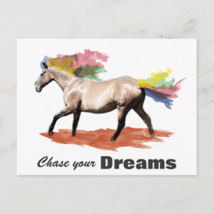 Cartão Postal Persiga seus sonhos Cavalo Crina Arco-íris