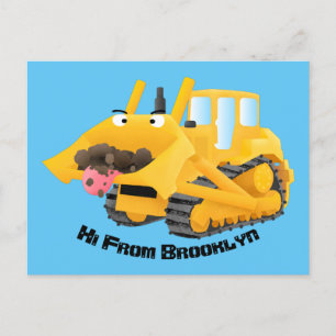 Cartão Postal Personagem de desenho animado de bulldozer amarelo