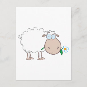 Cartão Postal Personagem de desenho animado Ovino Branco Comendo