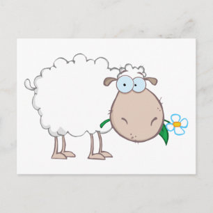 Cartão Postal Personagem de desenho animado Ovino Branco Comendo