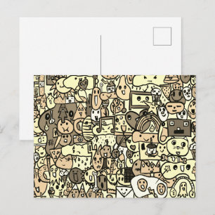 Cartão Postal Personagem de Desenho Animado Sépia Padrão de Lanç