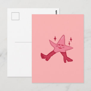 Cartão Postal Personagem de Estrela-do-Mar Rosa em Saltos Altos 