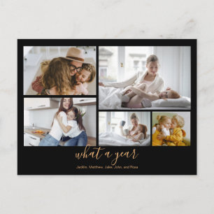 Cartão Postal Personalizadas 5 Fotos Tipografia Preto Dourado Fé
