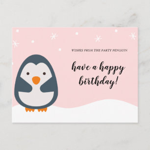Cartão Postal Personalizado - Aniversário de Pinguim Ilustrado R
