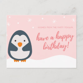 Cartão Postal Personalizado - Aniversário de Pinguim Ilustrado R