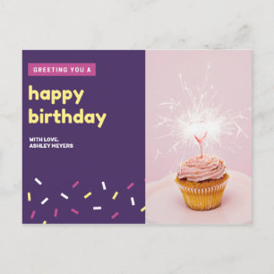 Cartão Postal Personalizado - Aniversário do Cupcake Rosa e Viol