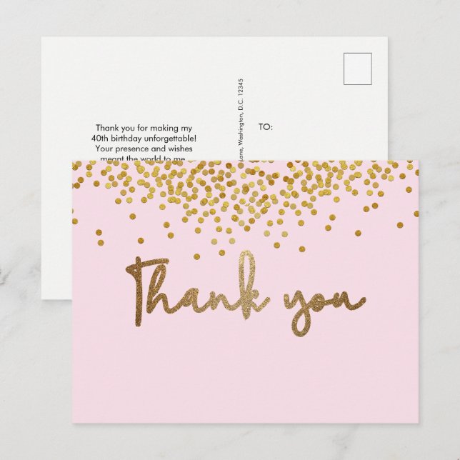 Cartão Postal Personalizado confete dourado para 40º aniversário (Frente/Verso)