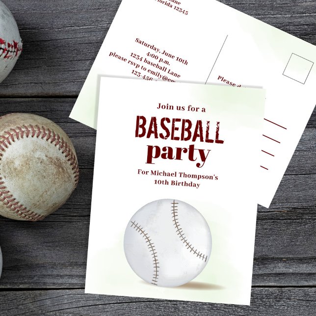 Cartão postal personalizado de baseball de Festa d (Baseball Party Invitation postcard)