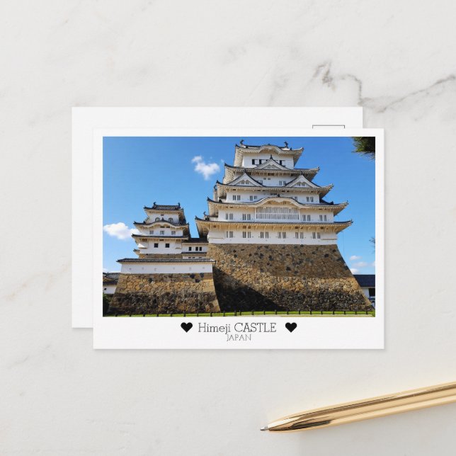 Cartão Postal Personalizado, do Castelo Himeji com Amor (Frente/Verso In Situ)